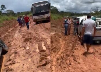 Veículos ficam atolados em trecho crítico da BR-230, em Itaituba, no PA