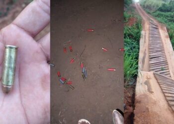 Da esq. à dir.: Munições encontradas nos ataques; ponte destruída. — Foto: Reprodução / Arquivo Pessoal