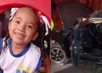 A imagem em destaque mostra a vítima do acidente (à esquerda) e o carro em que ela estava (à direita) junto com a mãe e o pai. (Foto: Reprodução | O Impacto)