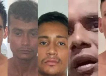 A imagem em destaque mostra os cinco homens que fugiram da delegacia de Monte Alegre. (Foto: Divulgação | PM)