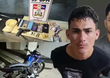 A imagem em destaque mostra os objetos e a moto azul encontradas no motel. (Foto: Reprodução | O Impacto)