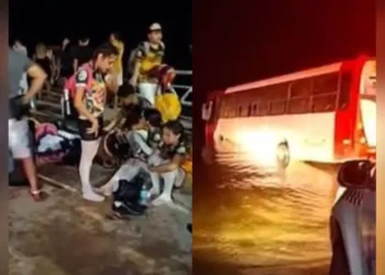 Pelo menos seis jovens sofreram escoriações leves e foram atendidos por equipes de resgate (Reprodução/SOS Santarém)