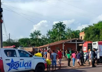 Polícia Militar no local do duplo homicídio em Barcarena. (Foto: Reprodução/Informa Barcarena)