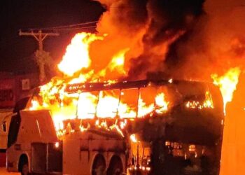 Ônibus pega fogo em Tucumã, no Pará. — Foto: Reprodução