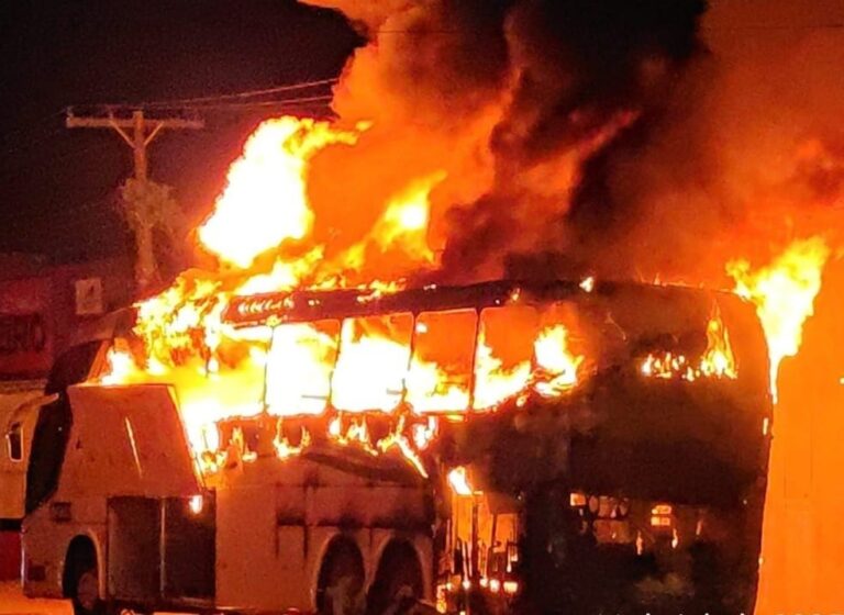 Ônibus pega fogo em Tucumã, no Pará. — Foto: Reprodução