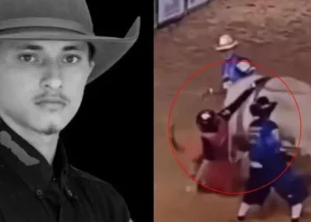 A imagem em destaque mostra o peão paraense (à esquerda) e o momento do acidente (à direita) (Foto: Reprodução | CNN Brasil)