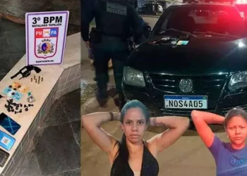 A imagem em destaque mostra o material apreendido com as suspeitas, o carro onde elas estavam e as presas. (Foto: Reprodução | O Impacto)