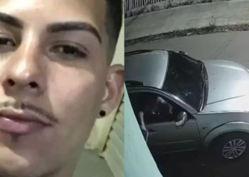 A imagem em destaque mostra a vítima do crime (à esquerda) e o momento em que ela é morta (à direita). (Foto: Reprodução | Redes sociais)