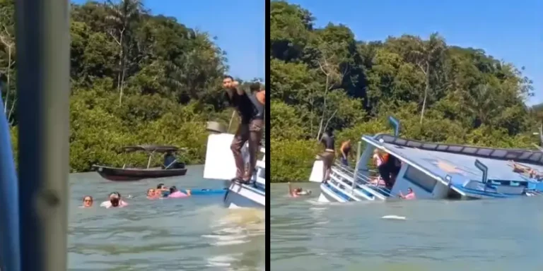Embarcação naufragou no rio Tapajós, na tarde de sábado (23/8), em Itaituba. (Reprodução redes sociais)