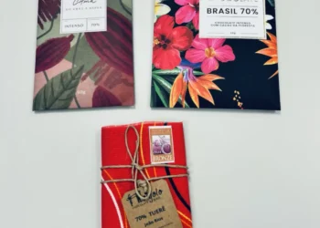 Chocolates vencedores que utilizaram o cacau do Tuerê, no Pará: C’Alma (ouro), Mission (prata) e Monjolo (bronze).