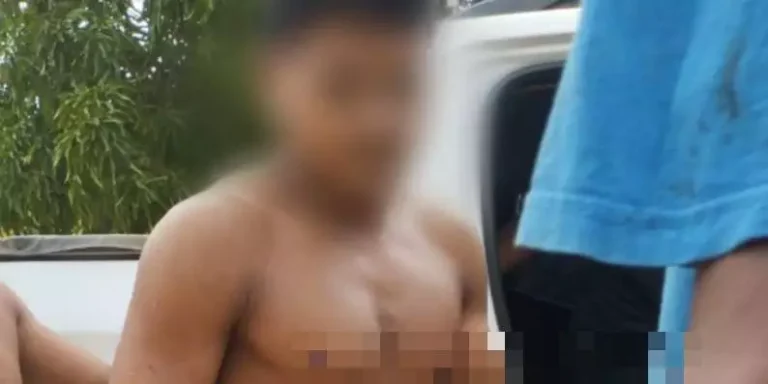 A imagem em destaque mostra a vítima com o arpão cravado no peito. (Foto: Reprodução | Notícia Marajó)