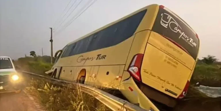 Ônibus do serviço de Tratamento Fora do Domicílio (TFD) perdeu a direção e caiu fora da pista da PA-124. (Reprodução Redes Sociais)