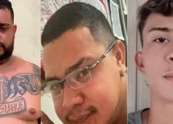 A imagem em destaque mostra os três suspeitos procurados pela Polícia Civil do Pará por suspeita de envolvimento na morte de Pedro de Azevedo Malcher Neto, conhecido como “Boca Roxa”. (Foto: Reprodução | O Impacto)