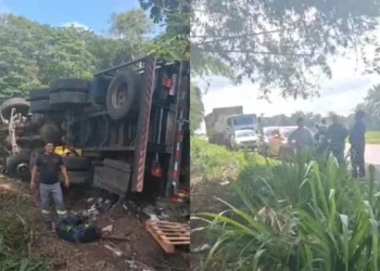 Caminhão carregado de banana tomba na BR-316, na Grande Belém Crédito: Reprodução/Redes Sociais