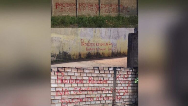 Pichações foram registradas em Mojuí dos Campos e comunidade do Tabocal, em Santarém — Foto: Reprodução / Redes Sociais