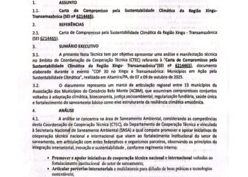 Documento encaminhado pelo Ministério das Cidades à ACBM