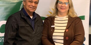 Luís Pires, presidente da Abrajet Nacional, e Isa Arnour, da Abrajet Pará