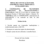 Edital de Convocação: Cooperativa de Transporte Alternativo da Transamazônica – COOTATRAN