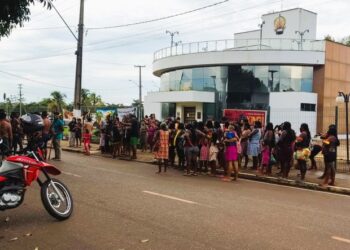 Protesto indígena em Altamira é contra licenciamento do projeto Belo Sun no Xingu. — Foto: Movimento de Mulheres do Médio Xingu