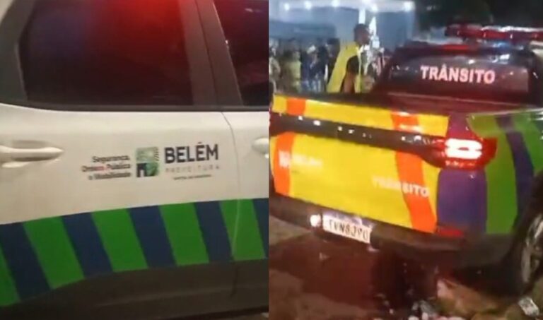 Viatura da Segbel atinge ambulantes durante evento de Carnaval na Pedreira, em Belém. — Foto: Reprodução/Redes sociais