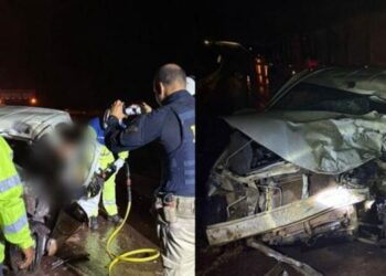 A imagem em destaque mostra o carro envolvido na batida com a carreta. (Foto: Reprodução | Portal Giro)