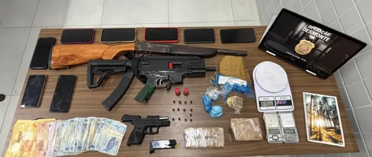 Armas, dinheiro e outros objetos apreendidos durante a operação