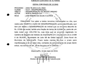 Edital: ação de desapropriação de imóvel urbano em Altamira (PA)