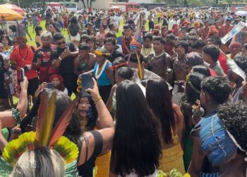 Após ocupação em Altamira, indígenas intensificam protesto contra Belo Sun em Brasília — Foto: Anderson Barbosa/Amazon Watch
