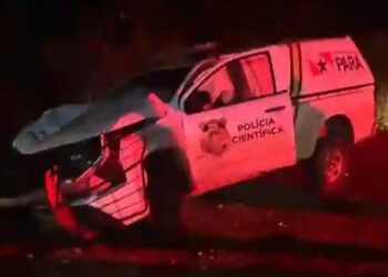 Viatura da Polícia Científica colide com carreta durante translado de corpo em Curionópolis. (Foto: Reprodução / Redes Sociais)