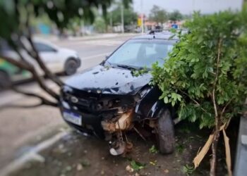 VÍDEO: Carro desgovernado sobe na calçada e colide contra árvore em Vitória do Xingu (PA)