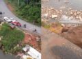 Caminhão cai de ponte sobre o rio Curuá-Una, na PA-370, em Santarém. (Reprodução/ redes sociais)