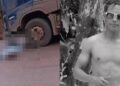 A imagem em destaque mostra o local do acidente (à esquerda) e a vítima que morreu (à direita). (Foto: Reprodução | Plantão 24 Horas News)