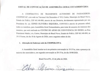Edital de Convocação: Cooperativa de transporte autônomo de passageiros (COOPERTAP)