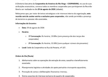 Edital de convocação: Cooperativa de Areeiros do Rio Xingu (COOPARXING)