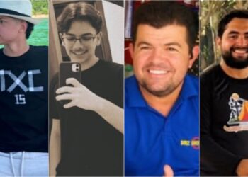 Na imagem, da esquerda para direita: Itokakotyiti, Saimon, José Markenedes e João Vitor, todos vítimas de choque em acampamento — Foto: Reprodução/Redes sociais .