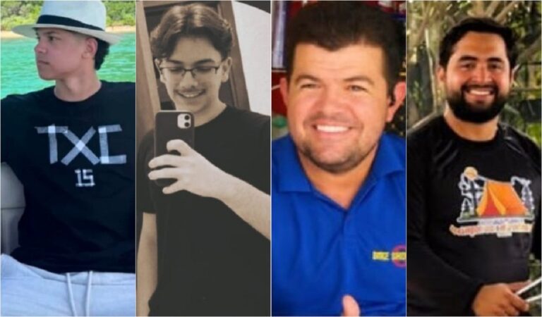 Na imagem, da esquerda para direita: Itokakotyiti, Saimon, José Markenedes e João Vitor, todos vítimas de choque em acampamento — Foto: Reprodução/Redes sociais .