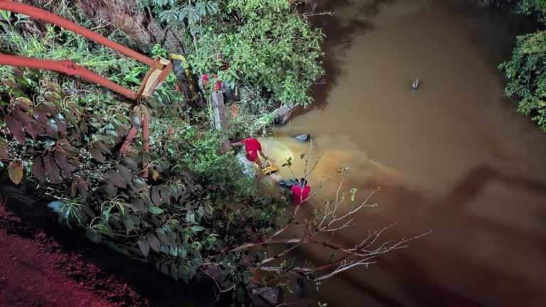 Homem morre após carro cair em rio no Pará — Foto: Bombeiros/Reprodução.