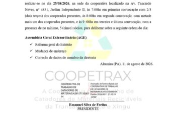 Edital de Convocação para Assembleia Extraordinária da COOPETRAX