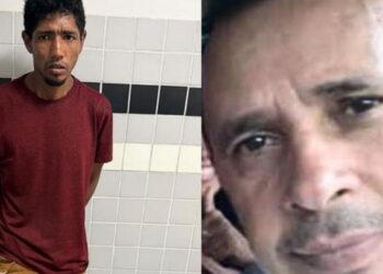 A imagem em destaque mostra o suspeito preso (à esquerda) e a vítima do homicídio (à direita). (Foto: Reprodução | Giro Portal)