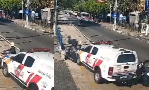 Viatura do Corpo de Bombeiros colide com motos da PM e deixa policiais feridos em Belém. (Foto: Redes Sociais)