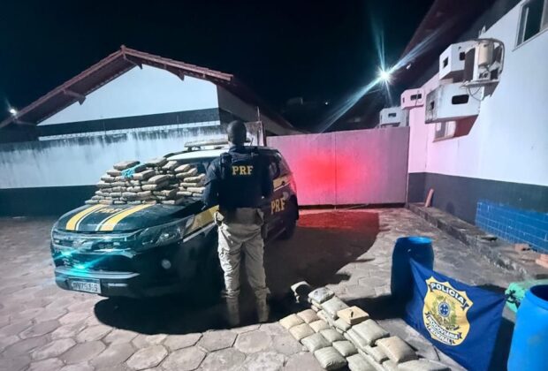 Mais de 135 kg de Skunk são apreendidos e homem é preso na BR-230, em Novo Repartimento. (Foto: PRF)