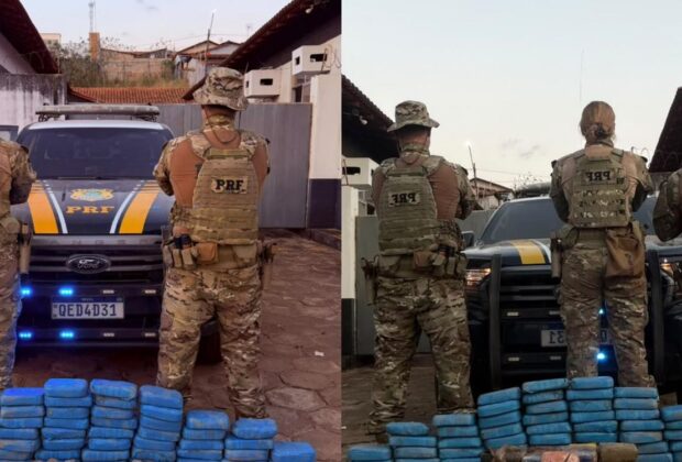 A imagem em destaque mostra policiais rodoviários federais que atuaram na apreensão das drogas. (Foto: Divulgação | Ascom PRF)