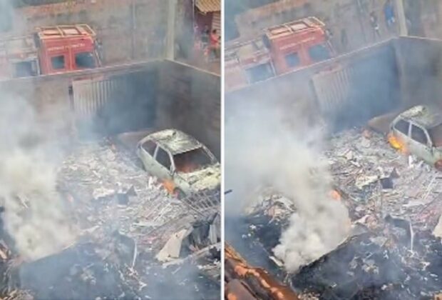 Incêndio destrói casa e carro em Redenção, no sul do Pará — Foto: TV Liberal